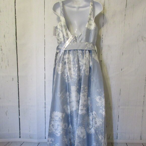 Dessy Collection Vivian Diamond Dress Blue Floral Seraphina Maxi Bridesmaid Prom - Picture 5 of 11